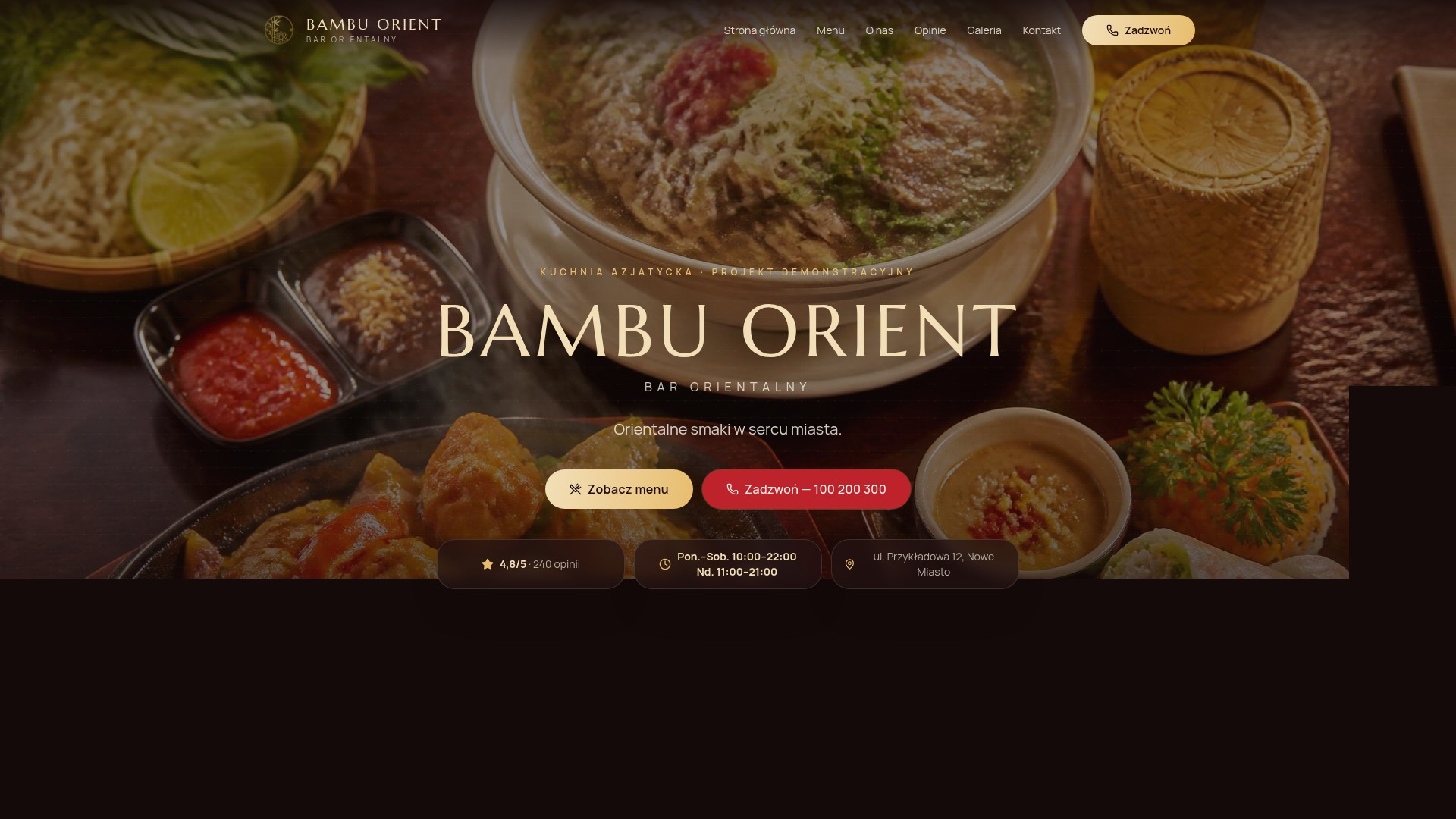 Zrzut ekranu demonstracyjnej strony restauracji Bambu Orient