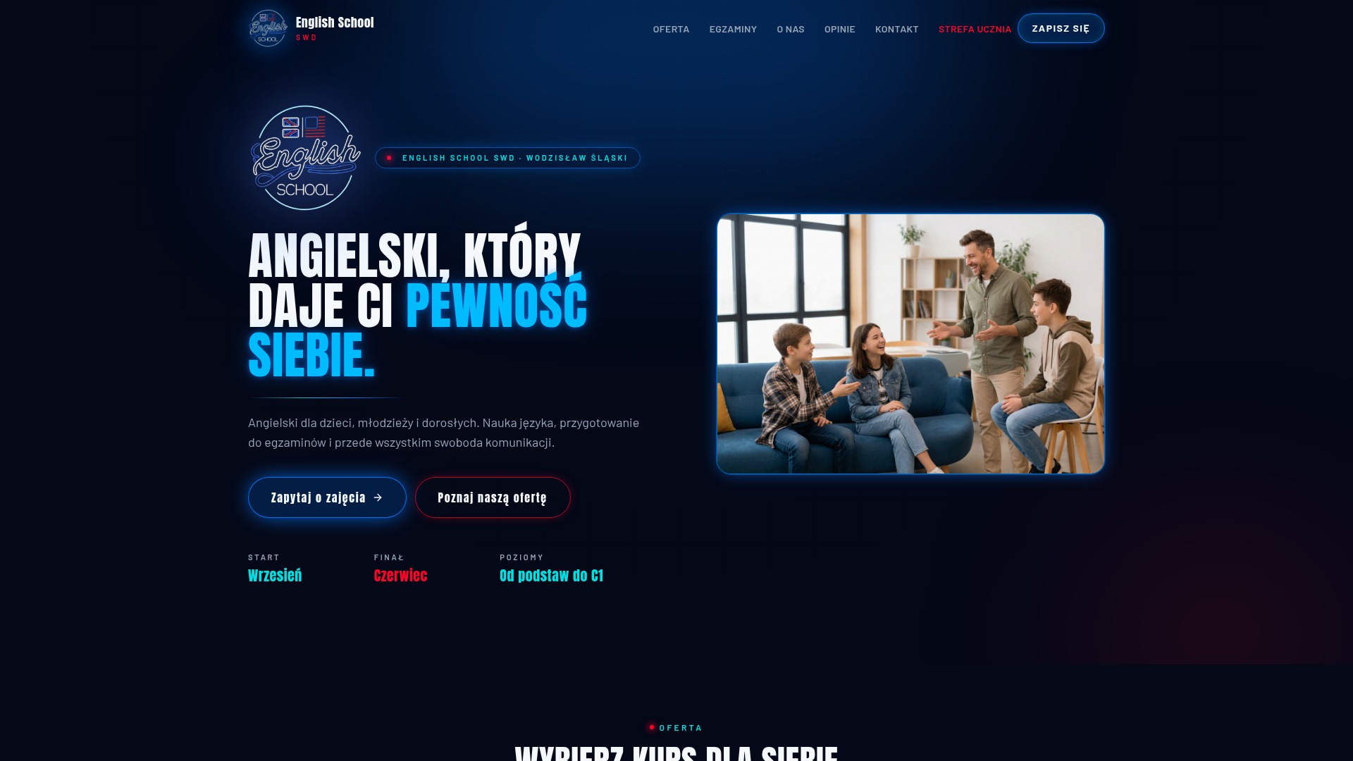 Zrzut ekranu strony internetowej English School SWD